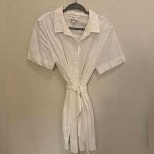 White eyelet button up dress